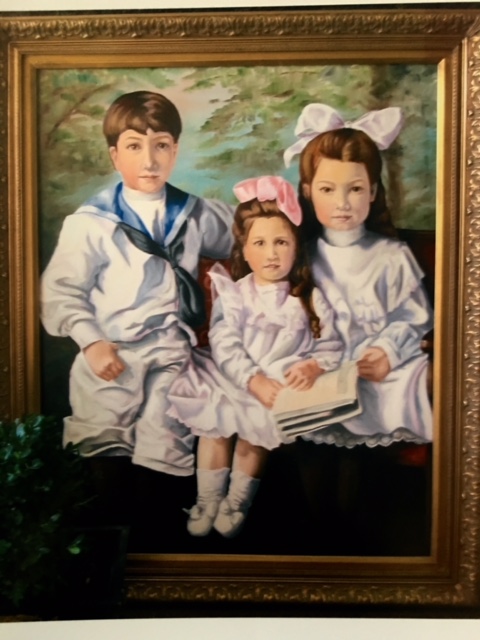 Painting of a young boy and two young girls by Barbara Douglass